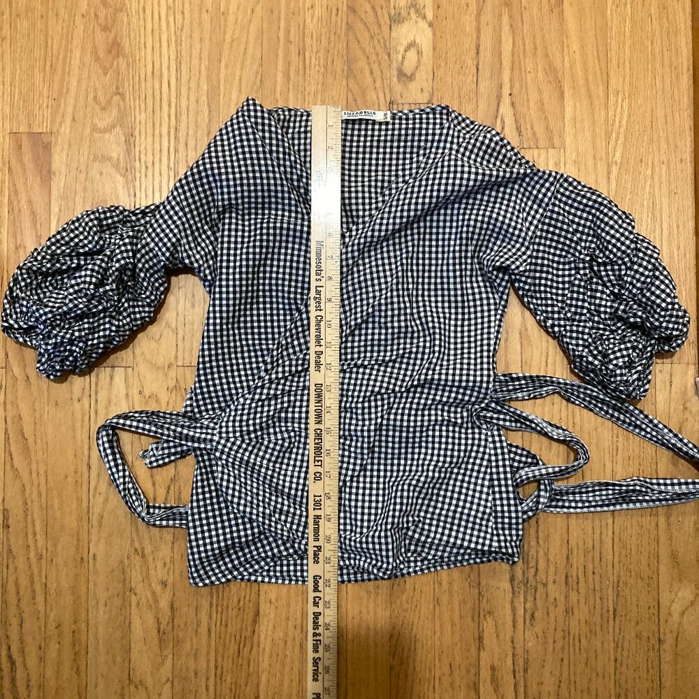 Ruffle gingham blouse - tie waist wrap